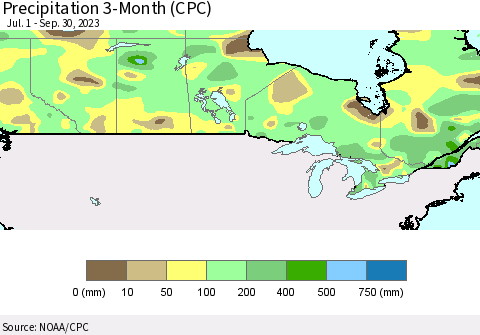 Canada Precipitation 3-Month (CPC) Thematic Map For 7/1/2023 - 9/30/2023