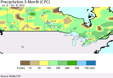 Canada Precipitation 3-Month (CPC) Thematic Map For 7/21/2023 - 10/20/2023