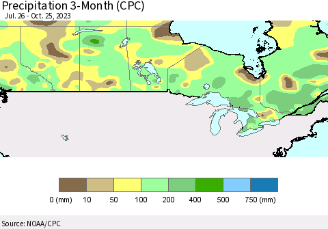 Canada Precipitation 3-Month (CPC) Thematic Map For 7/26/2023 - 10/25/2023