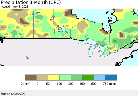 Canada Precipitation 3-Month (CPC) Thematic Map For 8/6/2023 - 11/5/2023