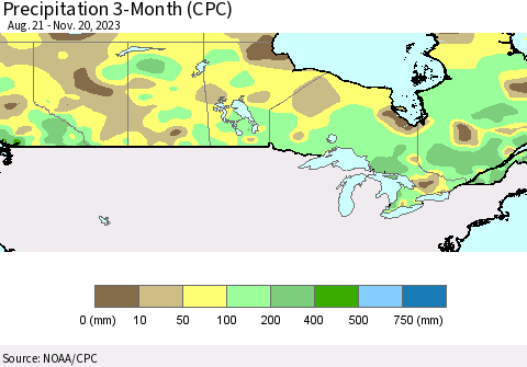 Canada Precipitation 3-Month (CPC) Thematic Map For 8/21/2023 - 11/20/2023