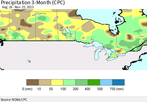 Canada Precipitation 3-Month (CPC) Thematic Map For 8/26/2023 - 11/25/2023