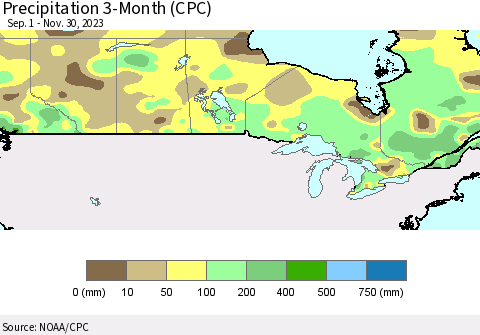 Canada Precipitation 3-Month (CPC) Thematic Map For 9/1/2023 - 11/30/2023