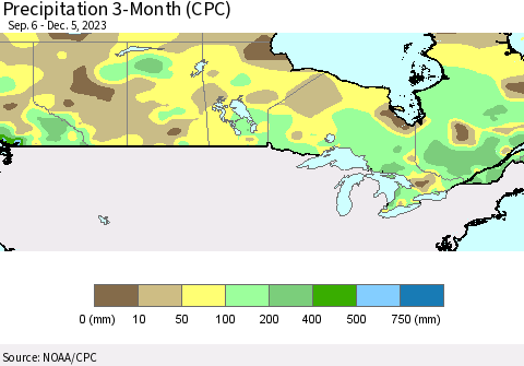 Canada Precipitation 3-Month (CPC) Thematic Map For 9/6/2023 - 12/5/2023