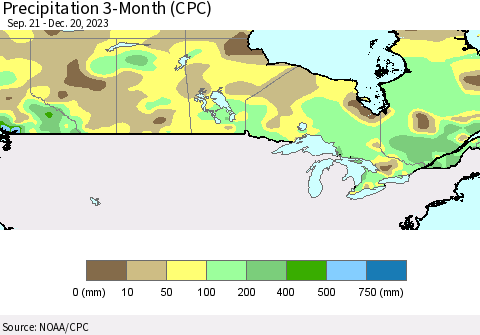 Canada Precipitation 3-Month (CPC) Thematic Map For 9/21/2023 - 12/20/2023