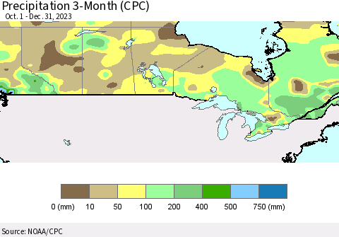 Canada Precipitation 3-Month (CPC) Thematic Map For 10/1/2023 - 12/31/2023