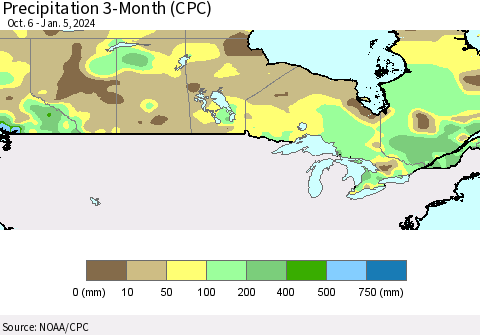 Canada Precipitation 3-Month (CPC) Thematic Map For 10/6/2023 - 1/5/2024