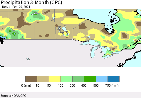 Canada Precipitation 3-Month (CPC) Thematic Map For 12/1/2023 - 2/29/2024