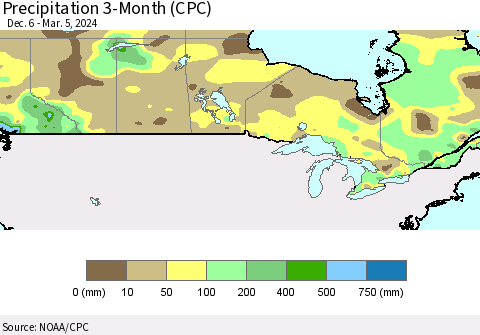 Canada Precipitation 3-Month (CPC) Thematic Map For 12/6/2023 - 3/5/2024