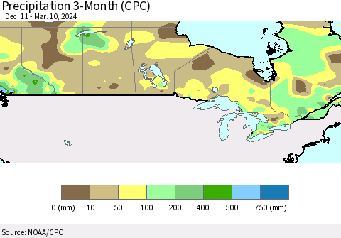 Canada Precipitation 3-Month (CPC) Thematic Map For 12/11/2023 - 3/10/2024