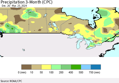 Canada Precipitation 3-Month (CPC) Thematic Map For 12/26/2023 - 3/25/2024