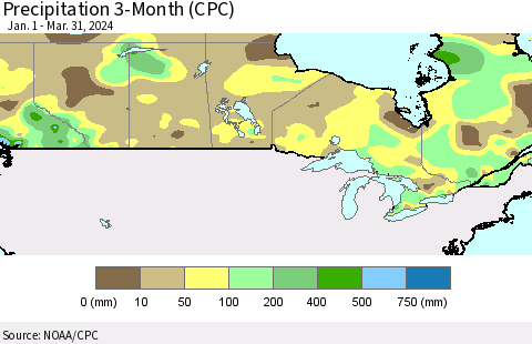 Canada Precipitation 3-Month (CPC) Thematic Map For 1/1/2024 - 3/31/2024