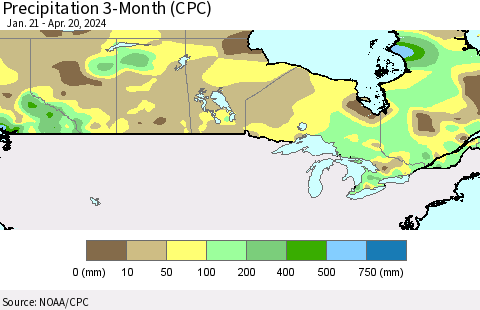 Canada Precipitation 3-Month (CPC) Thematic Map For 1/21/2024 - 4/20/2024