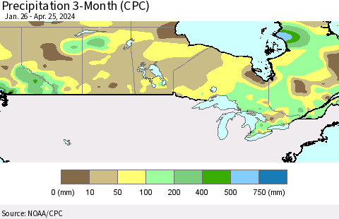 Canada Precipitation 3-Month (CPC) Thematic Map For 1/26/2024 - 4/25/2024