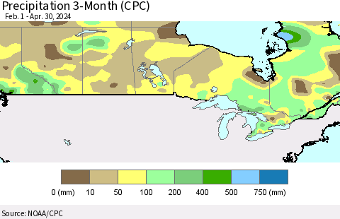 Canada Precipitation 3-Month (CPC) Thematic Map For 2/1/2024 - 4/30/2024