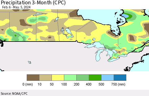 Canada Precipitation 3-Month (CPC) Thematic Map For 2/6/2024 - 5/5/2024