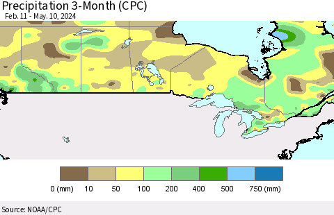 Canada Precipitation 3-Month (CPC) Thematic Map For 2/11/2024 - 5/10/2024