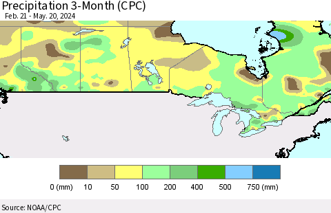Canada Precipitation 3-Month (CPC) Thematic Map For 2/21/2024 - 5/20/2024
