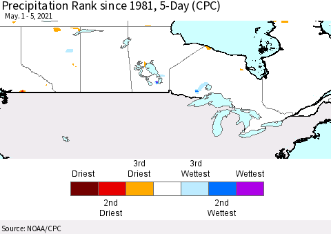 Canada Precipitation Rank since 1981, 5-Day (CPC) Thematic Map For 5/1/2021 - 5/5/2021