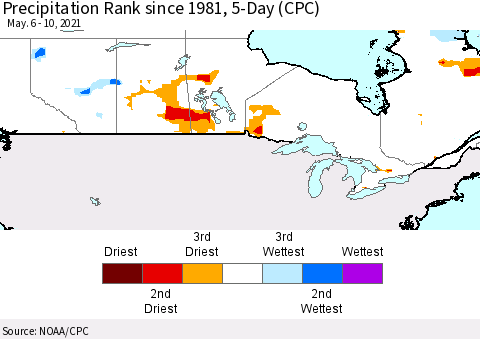 Canada Precipitation Rank since 1981, 5-Day (CPC) Thematic Map For 5/6/2021 - 5/10/2021