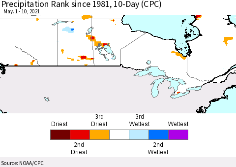 Canada Precipitation Rank since 1981, 10-Day (CPC) Thematic Map For 5/1/2021 - 5/10/2021