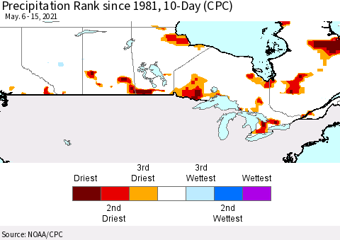 Canada Precipitation Rank since 1981, 10-Day (CPC) Thematic Map For 5/6/2021 - 5/15/2021