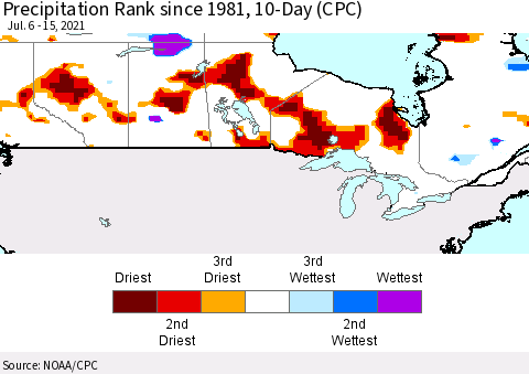 Canada Precipitation Rank since 1981, 10-Day (CPC) Thematic Map For 7/6/2021 - 7/15/2021