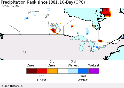 Canada Precipitation Rank since 1981, 10-Day (CPC) Thematic Map For 9/6/2021 - 9/15/2021