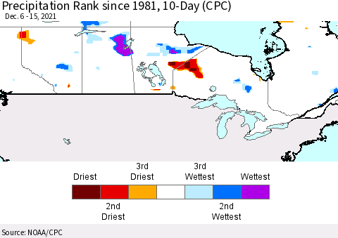 Canada Precipitation Rank since 1981, 10-Day (CPC) Thematic Map For 12/6/2021 - 12/15/2021
