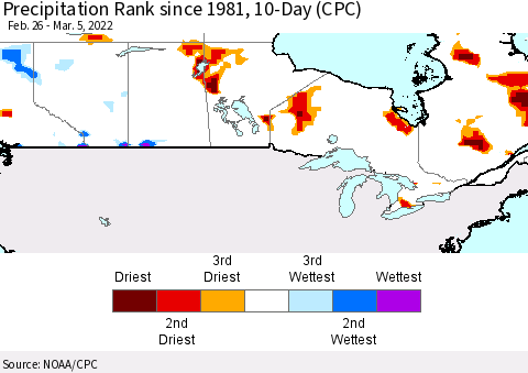 Canada Precipitation Rank since 1981, 10-Day (CPC) Thematic Map For 2/26/2022 - 3/5/2022