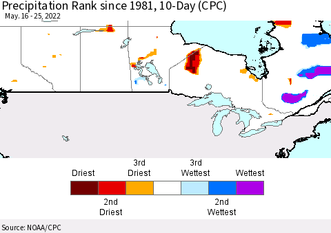 Canada Precipitation Rank since 1981, 10-Day (CPC) Thematic Map For 5/16/2022 - 5/25/2022