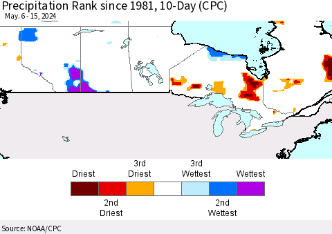 Canada Precipitation Rank since 1981, 10-Day (CPC) Thematic Map For 5/6/2024 - 5/15/2024