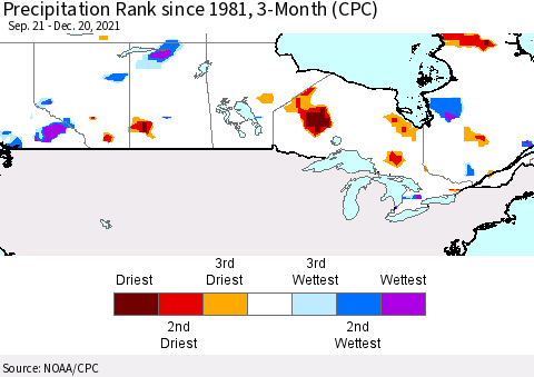 Canada Precipitation Rank since 1981, 3-Month (CPC) Thematic Map For 9/21/2021 - 12/20/2021