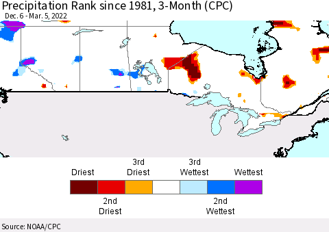 Canada Precipitation Rank since 1981, 3-Month (CPC) Thematic Map For 12/6/2021 - 3/5/2022