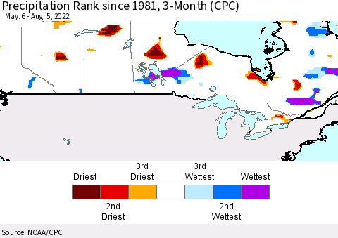 Canada Precipitation Rank since 1981, 3-Month (CPC) Thematic Map For 5/6/2022 - 8/5/2022