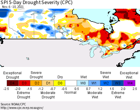 Canada SPI 5-Day Drought Severity (CPC) Thematic Map For 11/6/2021 - 11/10/2021
