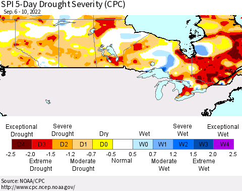Canada SPI 5-Day Drought Severity (CPC) Thematic Map For 9/6/2022 - 9/10/2022