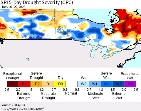 Canada SPI 5-Day Drought Severity (CPC) Thematic Map For 12/16/2022 - 12/20/2022