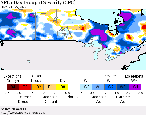 Canada SPI 5-Day Drought Severity (CPC) Thematic Map For 12/21/2022 - 12/25/2022