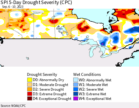 Canada SPI 5-Day Drought Severity (CPC) Thematic Map For 9/6/2023 - 9/10/2023