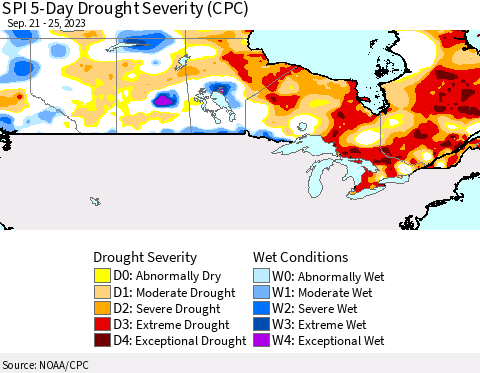 Canada SPI 5-Day Drought Severity (CPC) Thematic Map For 9/21/2023 - 9/25/2023