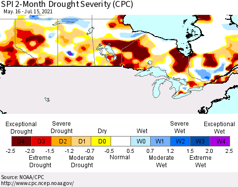 Canada SPI 2-Month Drought Severity (CPC) Thematic Map For 5/16/2021 - 7/15/2021