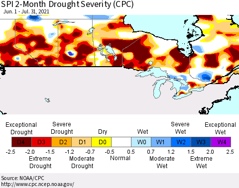 Canada SPI 2-Month Drought Severity (CPC) Thematic Map For 6/1/2021 - 7/31/2021