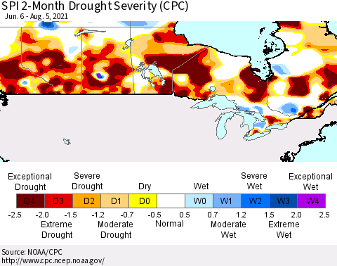 Canada SPI 2-Month Drought Severity (CPC) Thematic Map For 6/6/2021 - 8/5/2021