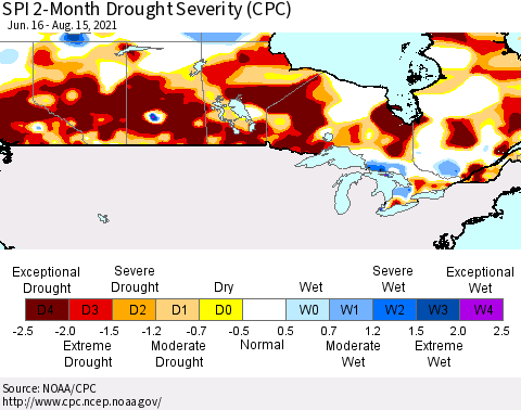 Canada SPI 2-Month Drought Severity (CPC) Thematic Map For 6/16/2021 - 8/15/2021