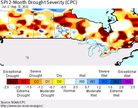 Canada SPI 2-Month Drought Severity (CPC) Thematic Map For 7/1/2021 - 8/31/2021
