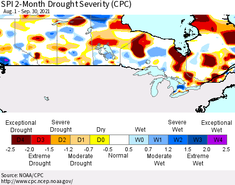 Canada SPI 2-Month Drought Severity (CPC) Thematic Map For 8/1/2021 - 9/30/2021