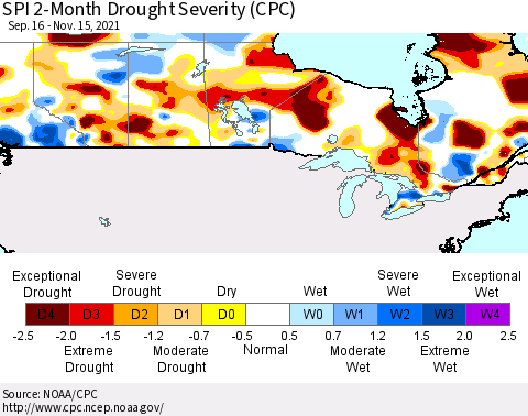 Canada SPI 2-Month Drought Severity (CPC) Thematic Map For 9/16/2021 - 11/15/2021