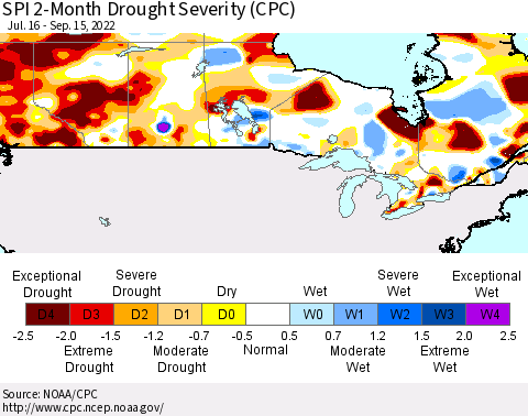 Canada SPI 2-Month Drought Severity (CPC) Thematic Map For 7/16/2022 - 9/15/2022