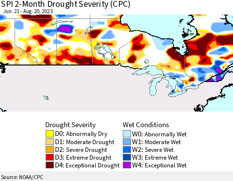 Canada SPI 2-Month Drought Severity (CPC) Thematic Map For 6/21/2023 - 8/20/2023